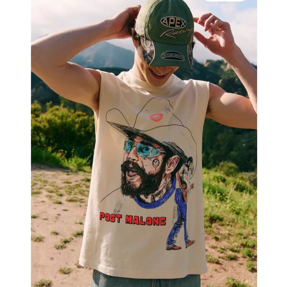 Urban Outfitters Giant Post Malone Graphic Muscle Tee Large Vintage Style Posty